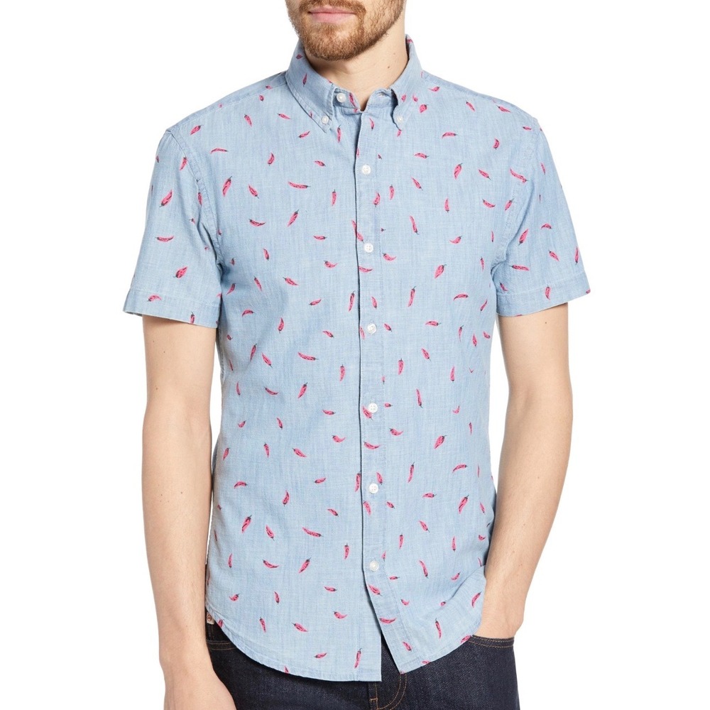 Bonobos Mens Slim Fit Short Sleeve Button Down Shirt Chili Pepper Print Blue L